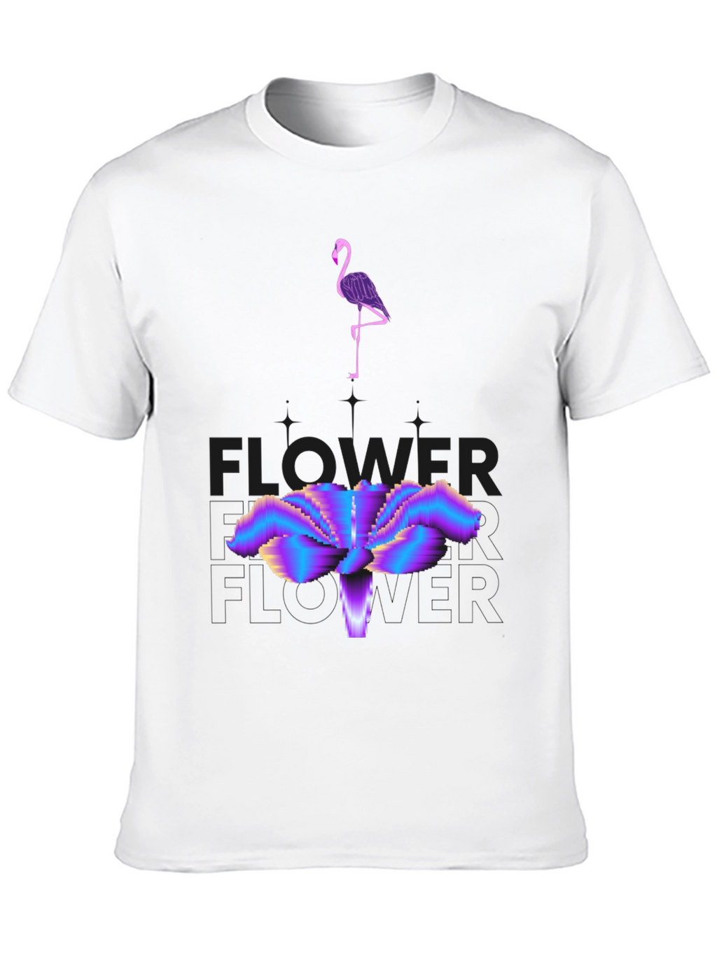 Abstract Flamingo & Flower Graphic Tee - Black