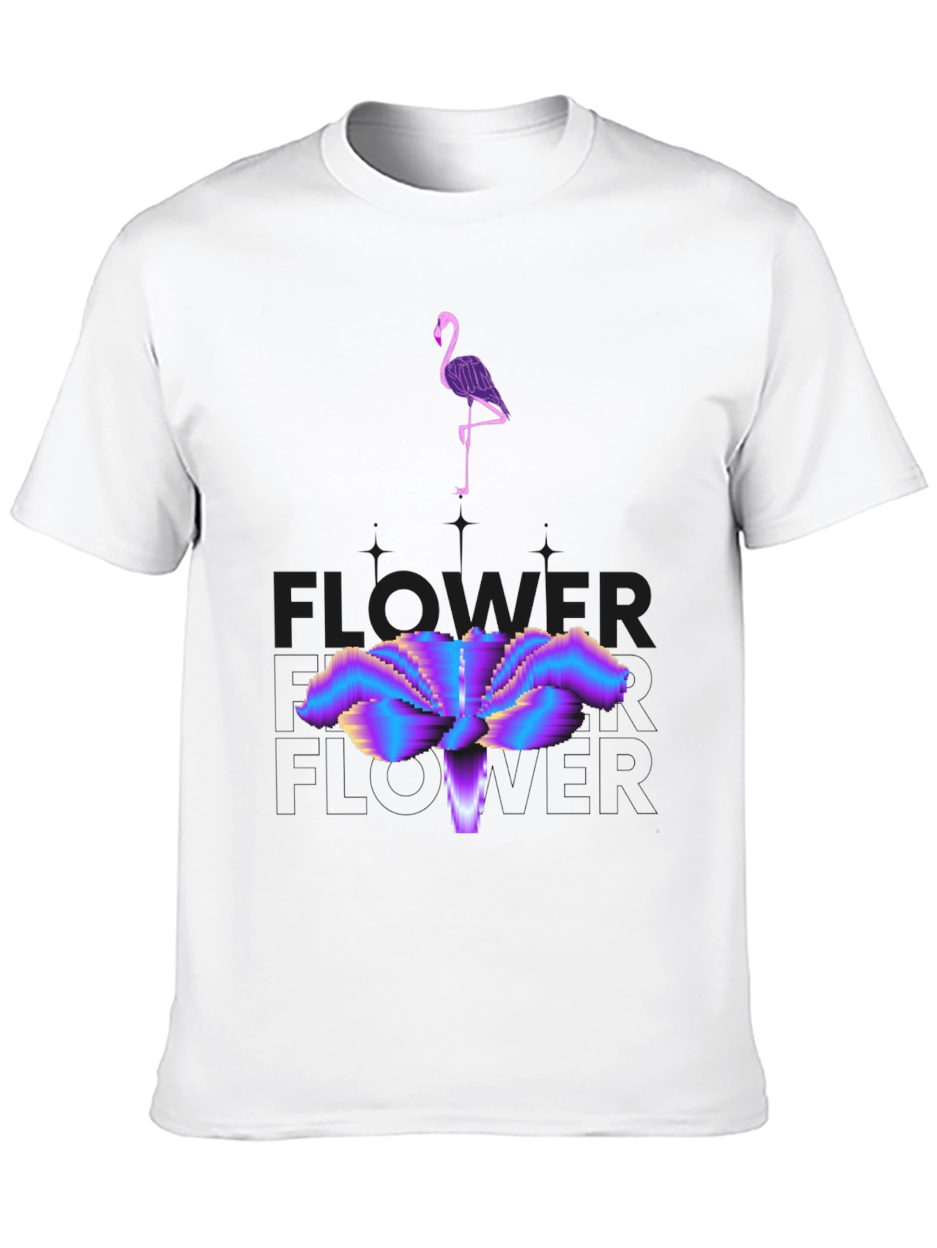 Abstract Flamingo & Flower Graphic Tee - Black