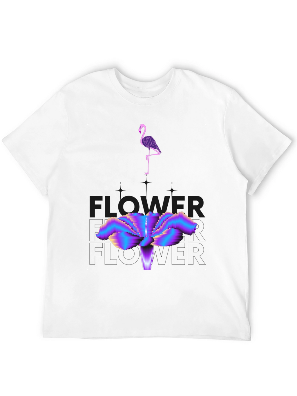 Abstract Flamingo & Flower Graphic Tee - Black