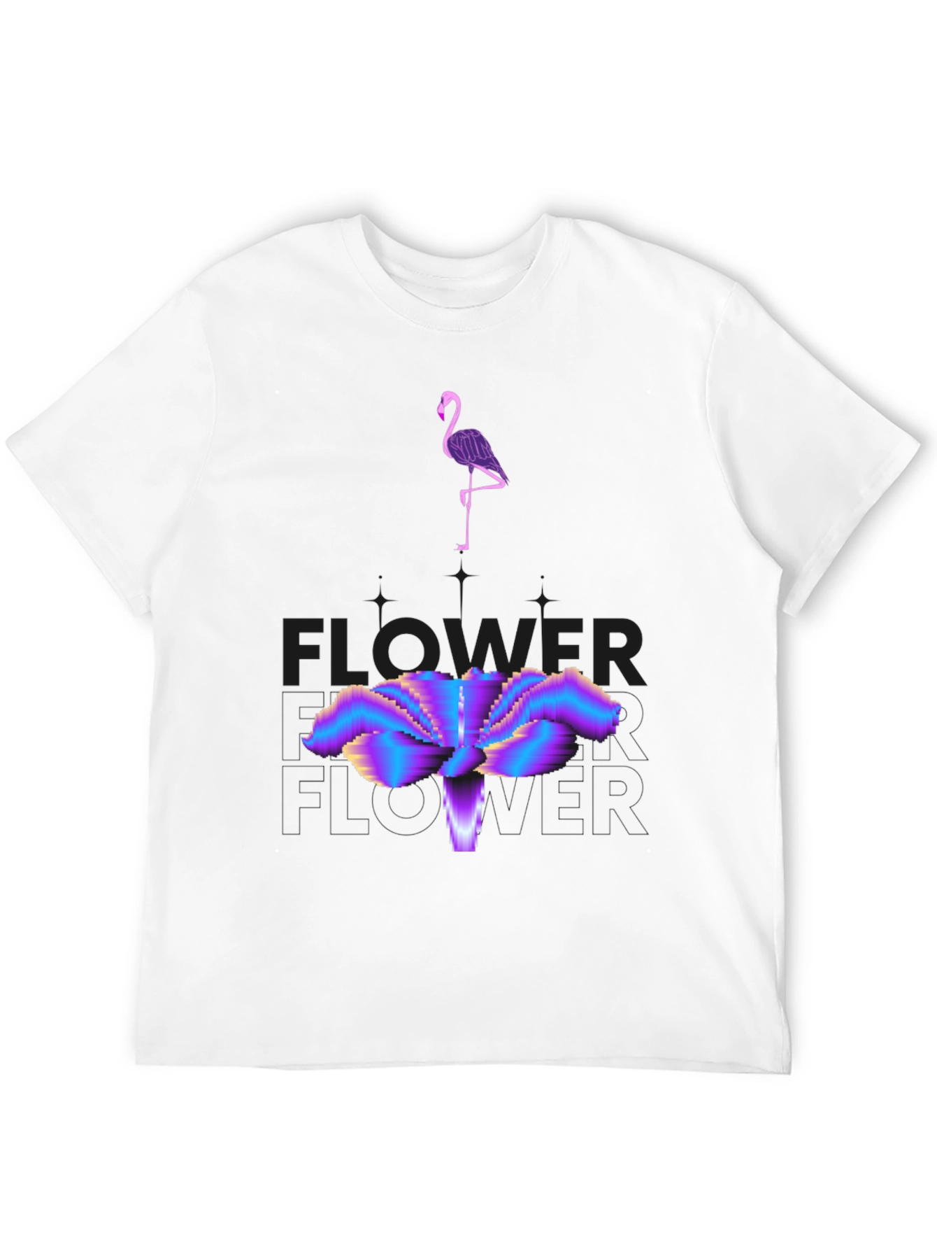Abstract Flamingo & Flower Graphic Tee - Black