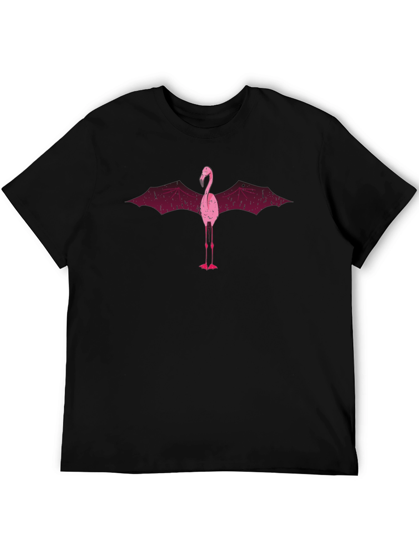 Flamingo Bat Wing Graphic T-Shirt - Mens Black Tee