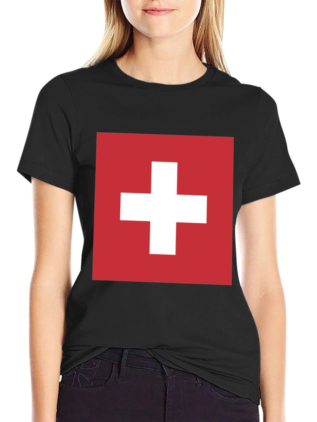 Swiss Flag Graphic T-Shirt - Black Cotton Tee