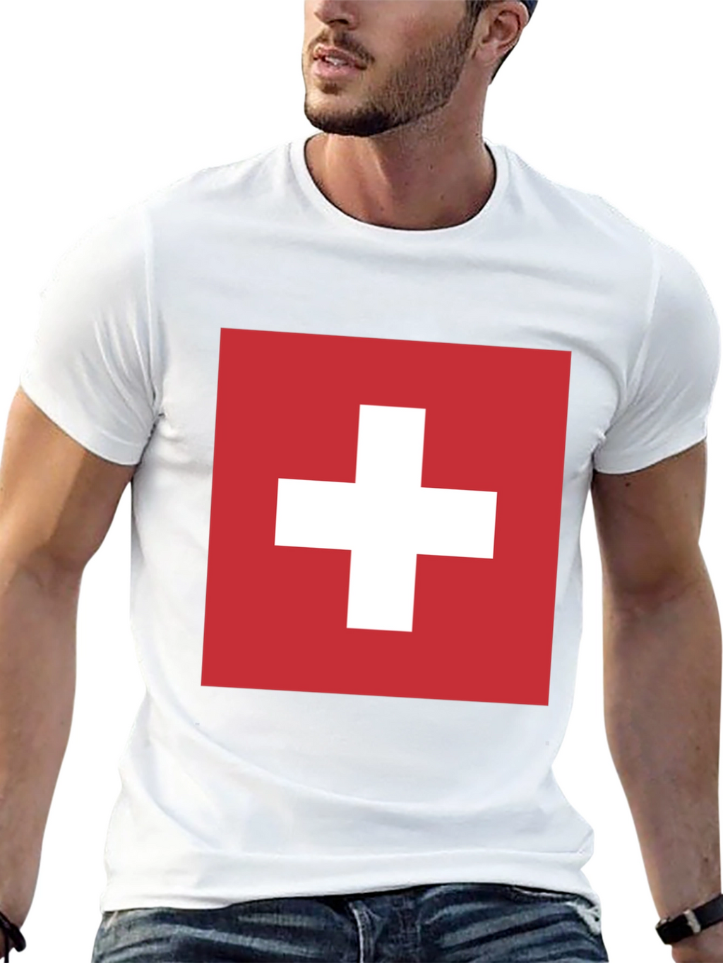 Swiss Flag Graphic T-Shirt - Black Cotton Tee
