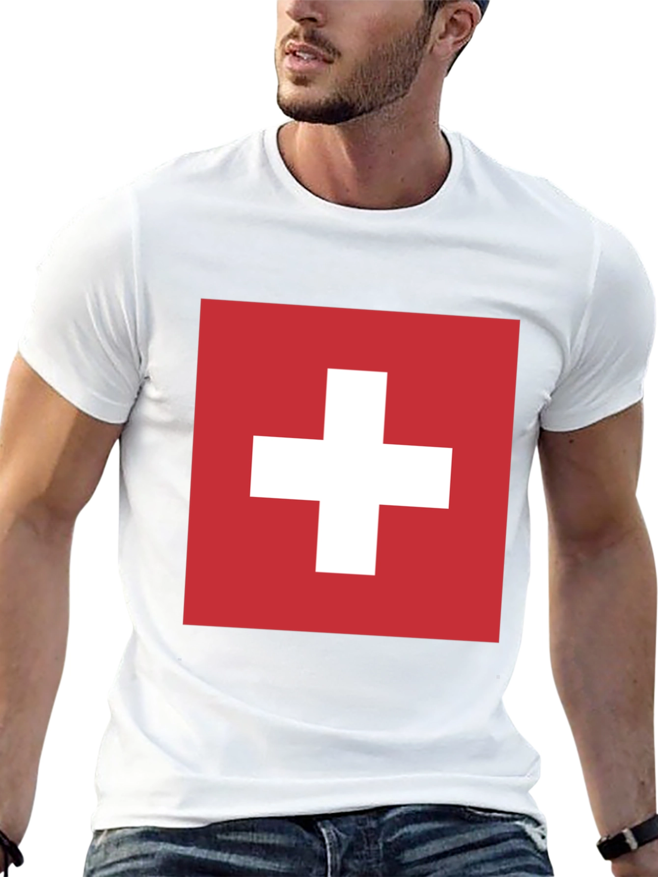 Swiss Flag Graphic T-Shirt - Black Cotton Tee