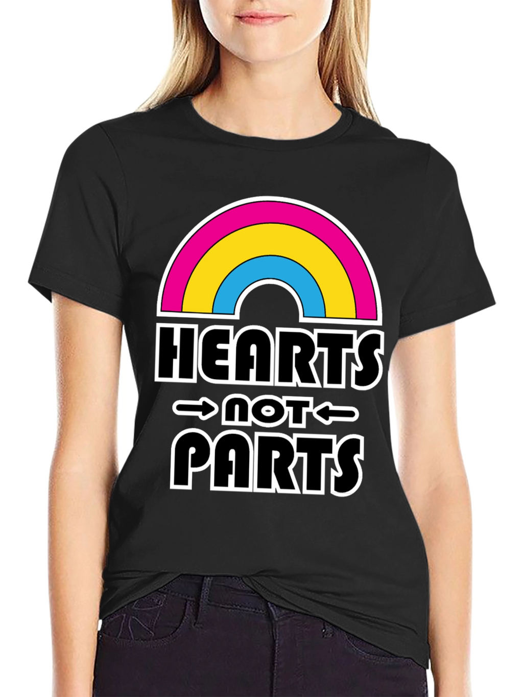 Hearts Not Parts Pansexual Pride Rainbow T-Shirt