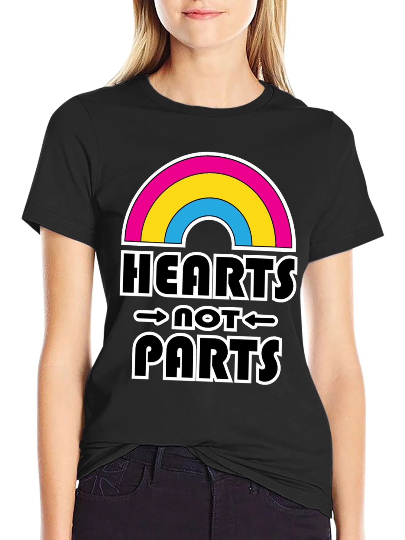 Hearts Not Parts Pansexual Pride Rainbow T-Shirt