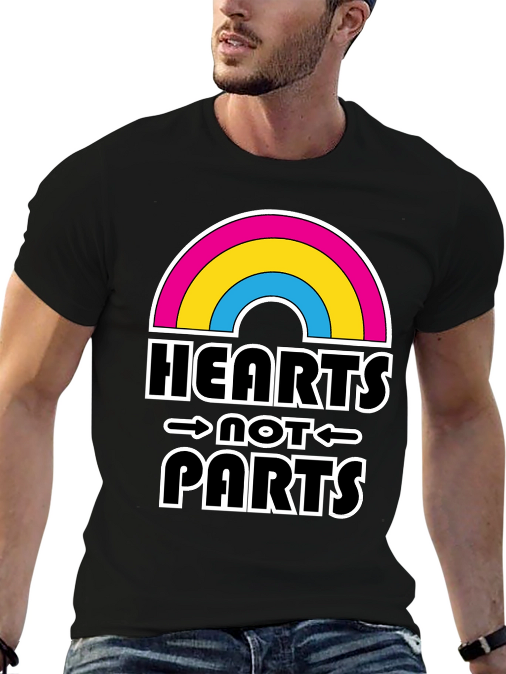 Hearts Not Parts Pansexual Pride Rainbow T-Shirt