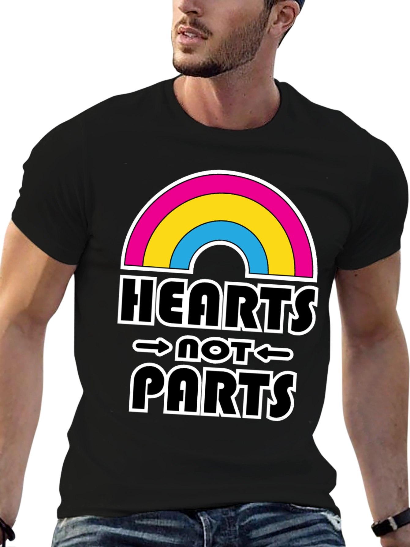 Hearts Not Parts Pansexual Pride Rainbow T-Shirt