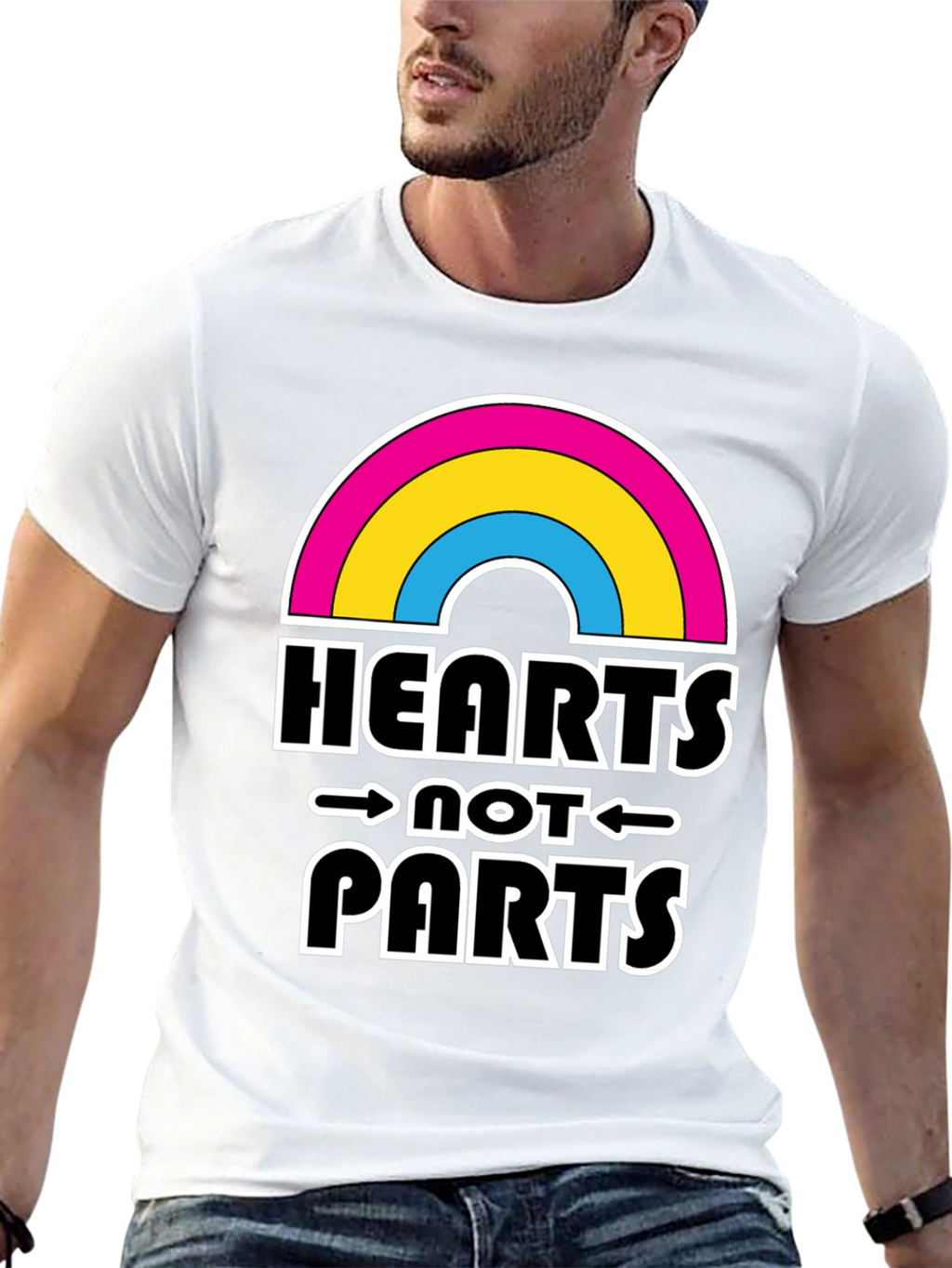 Hearts Not Parts Pansexual Pride Rainbow T-Shirt