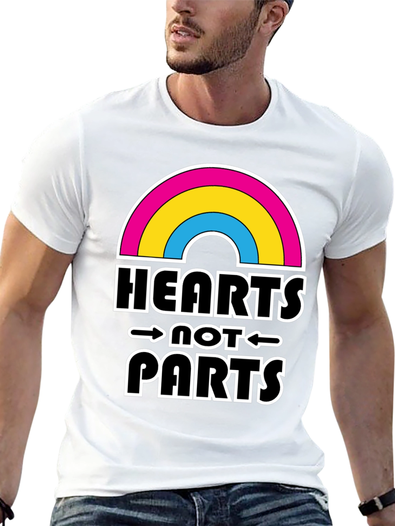 Hearts Not Parts Pansexual Pride Rainbow T-Shirt