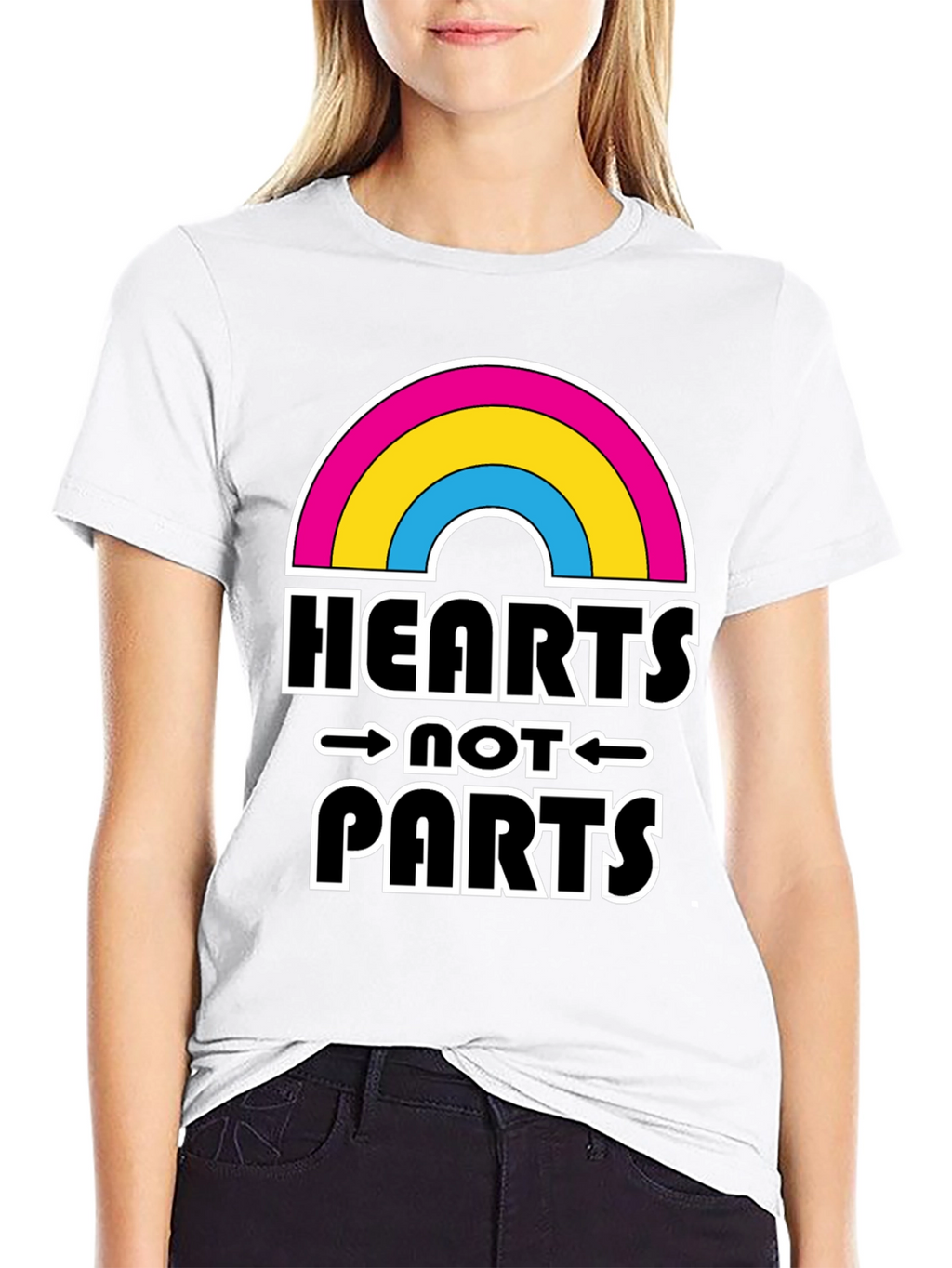 Hearts Not Parts Pansexual Pride Rainbow T-Shirt
