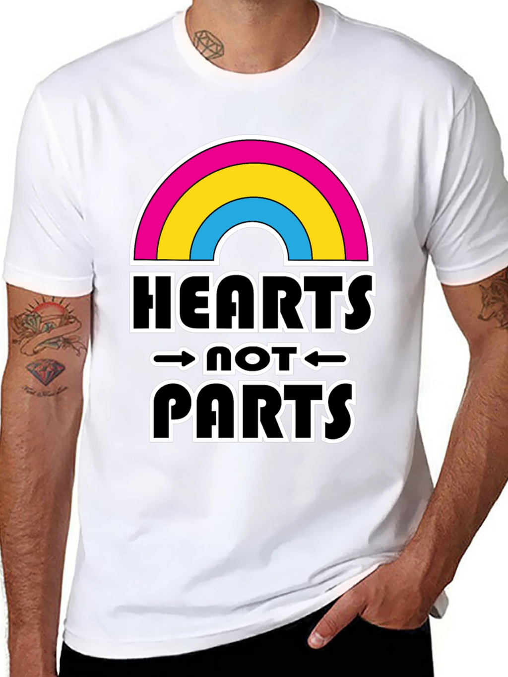 Hearts Not Parts Pansexual Pride Rainbow T-Shirt
