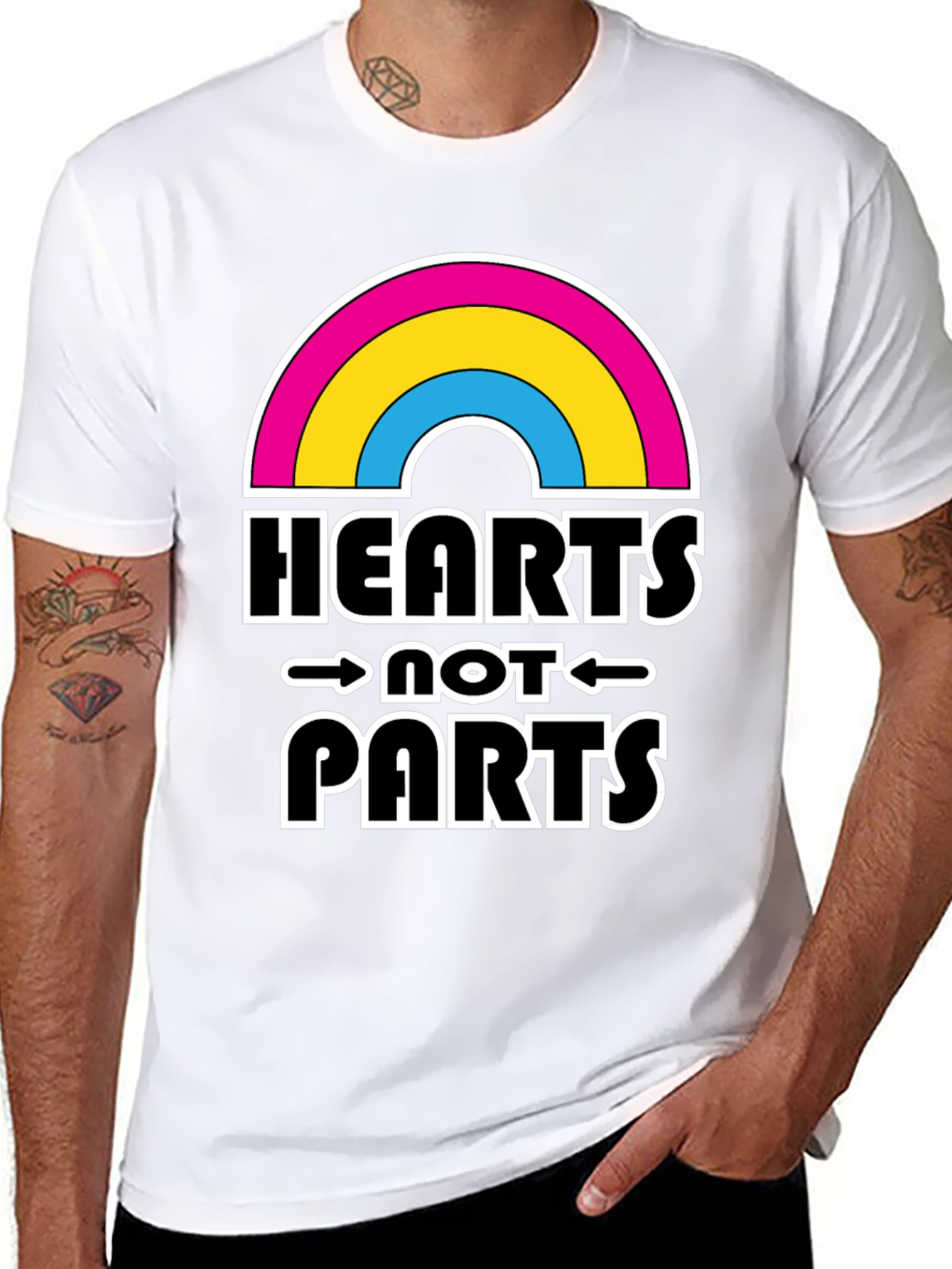 Hearts Not Parts Pansexual Pride Rainbow T-Shirt