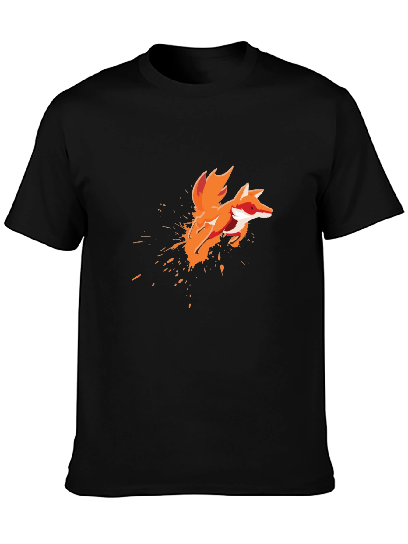 Mens Black T-Shirt with Artistic Fox Graphic