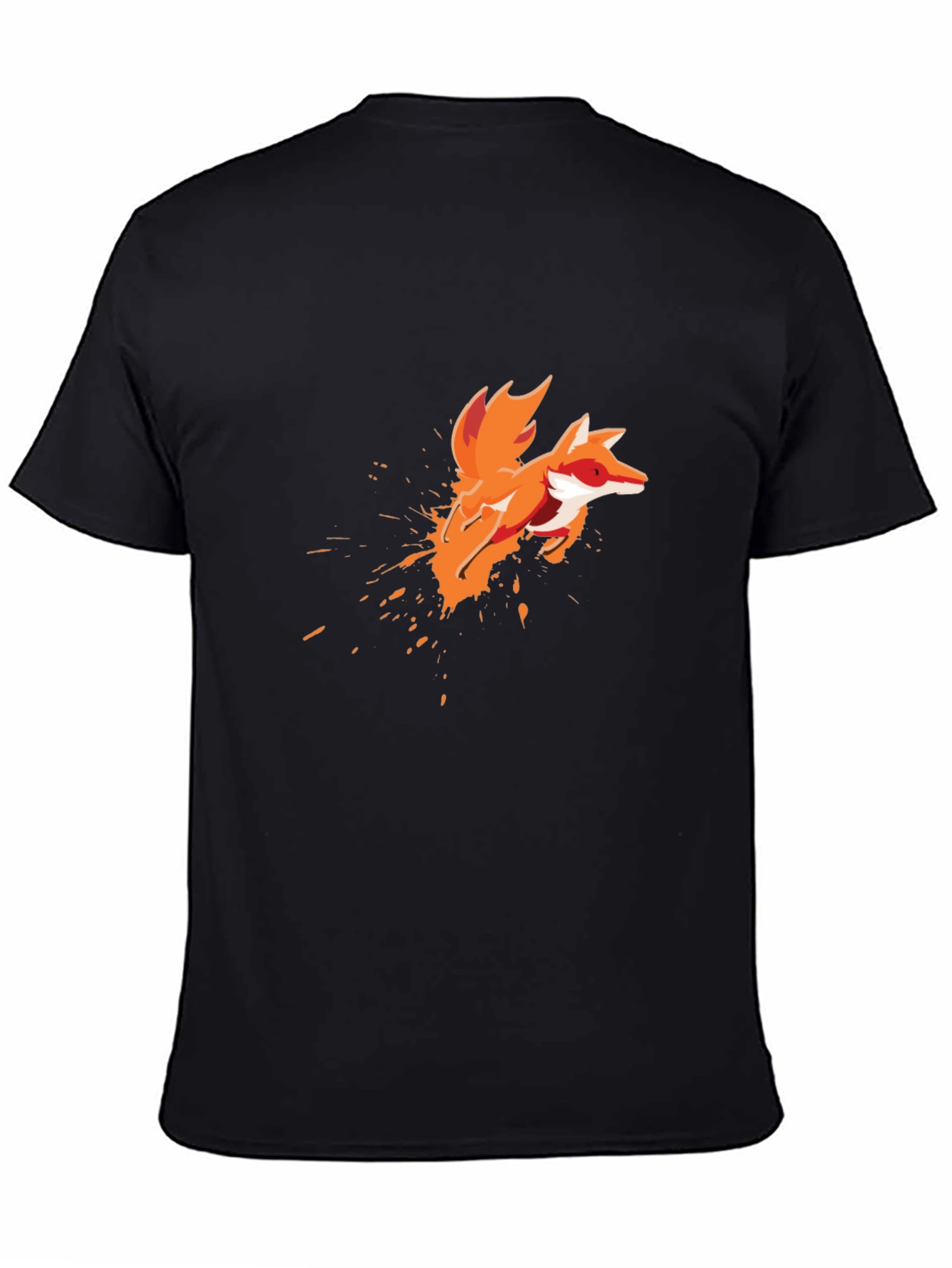 Mens Black T-Shirt with Artistic Fox Graphic
