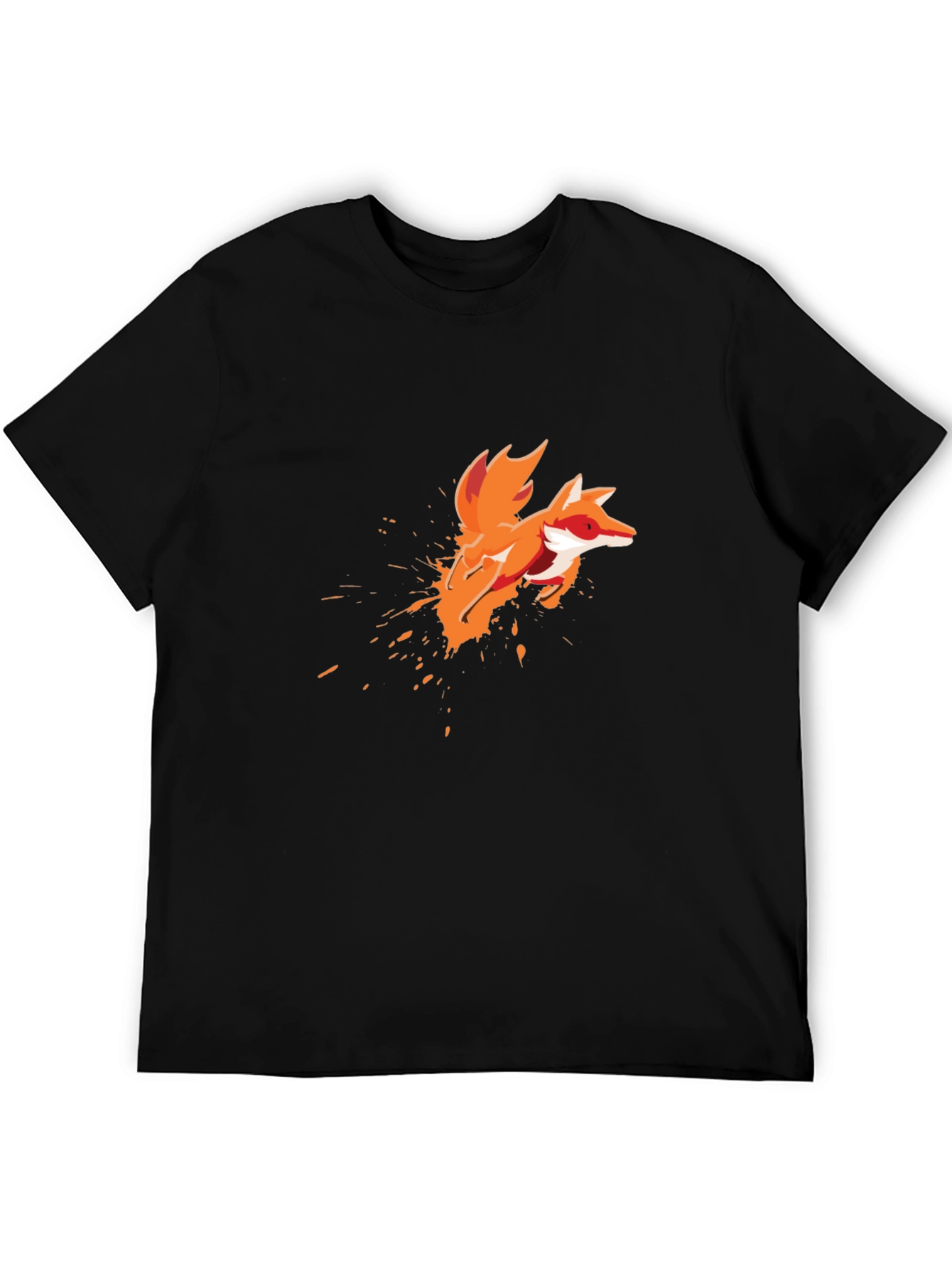 Mens Black T-Shirt with Artistic Fox Graphic
