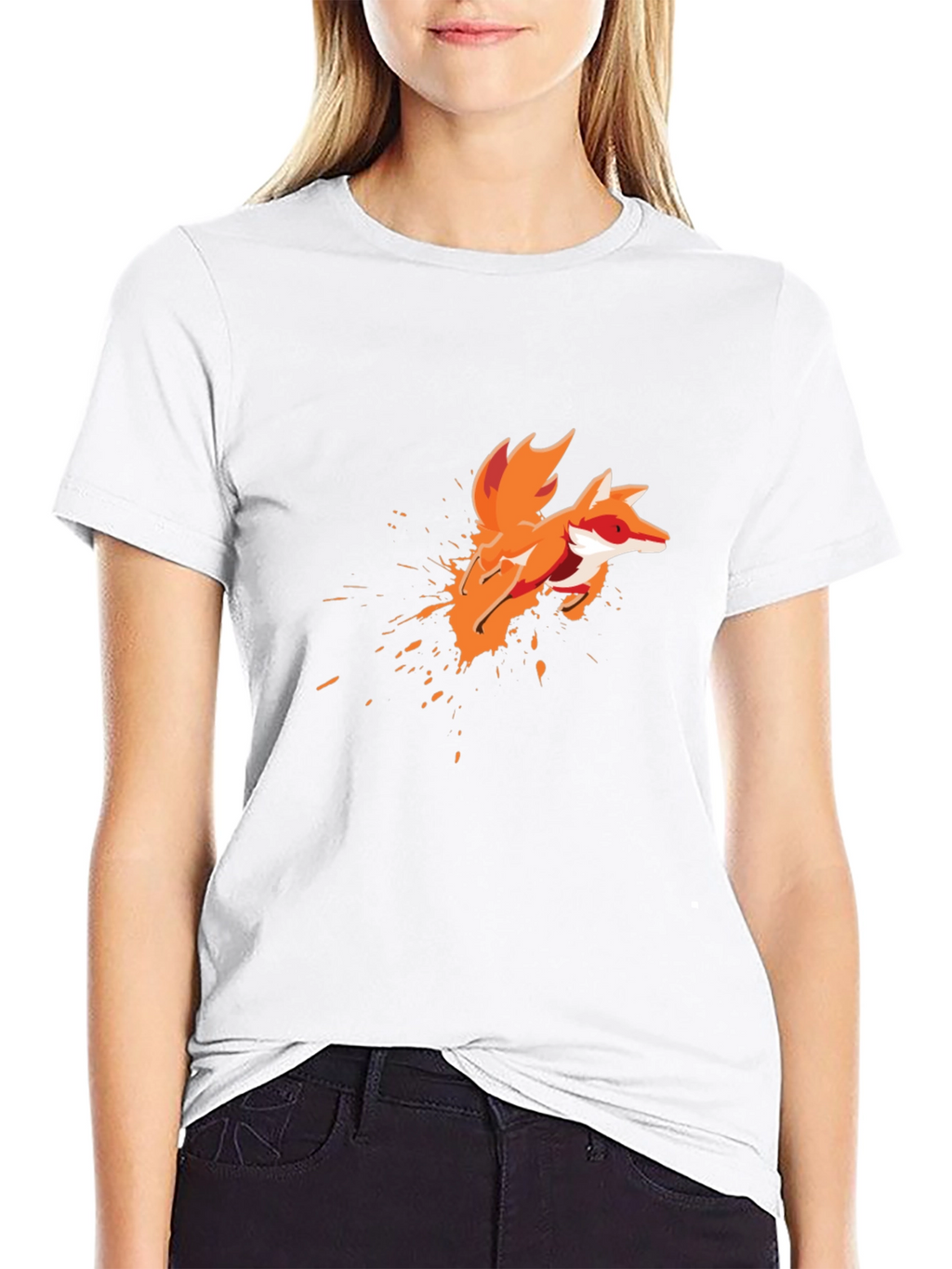 Mens Black T-Shirt with Artistic Fox Graphic