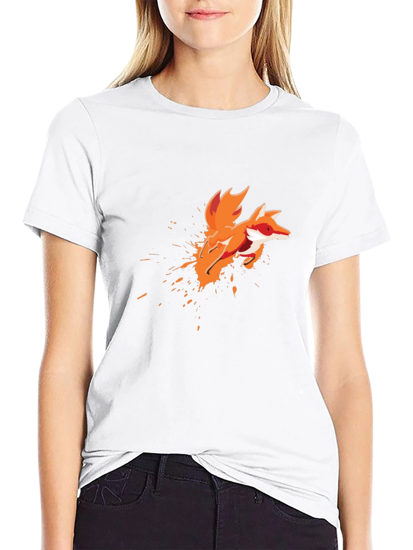 Mens Black T-Shirt with Artistic Fox Graphic