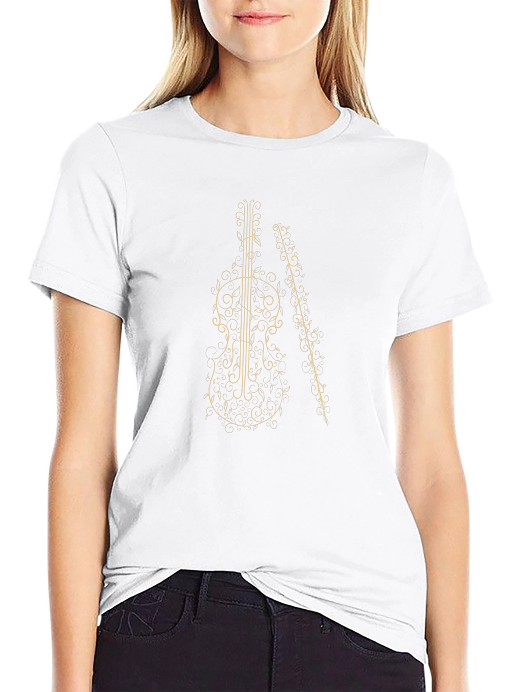 Musical Violin Graphic Tee - Black Cotton T-Shirt