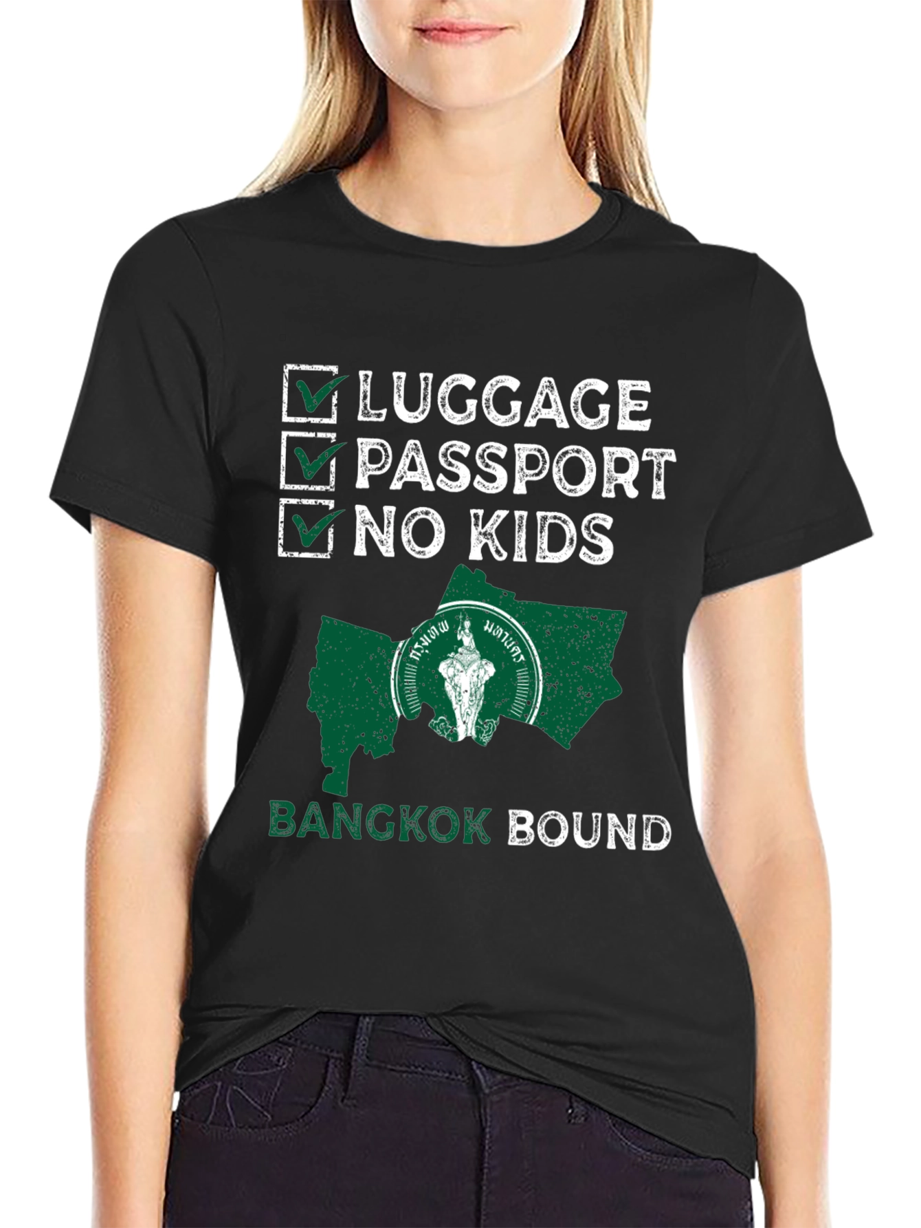 Bangkok Bound T-Shirt: Luggage Passport No Kids - Travel Ready!