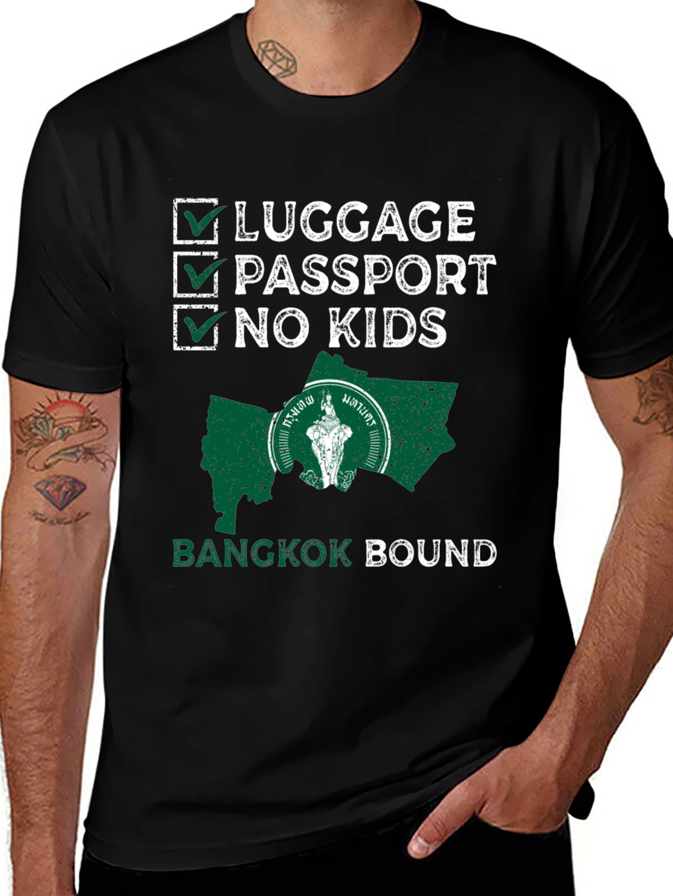 Bangkok Bound T-Shirt: Luggage Passport No Kids - Travel Ready!