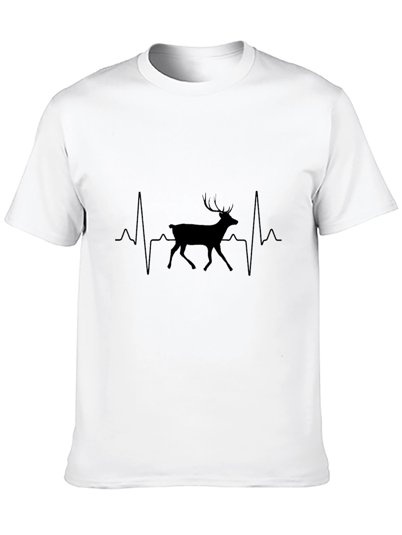 Heartbeat Deer Graphic Tee - Black Cotton T-Shirt