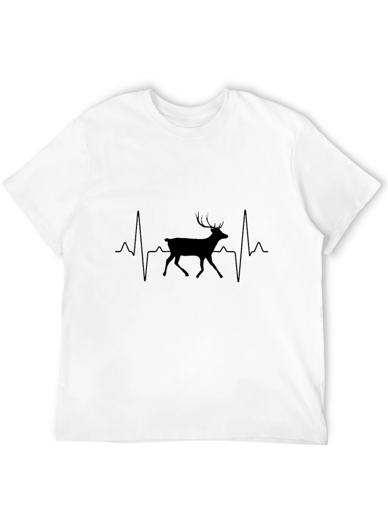Heartbeat Deer Graphic Tee - Black Cotton T-Shirt