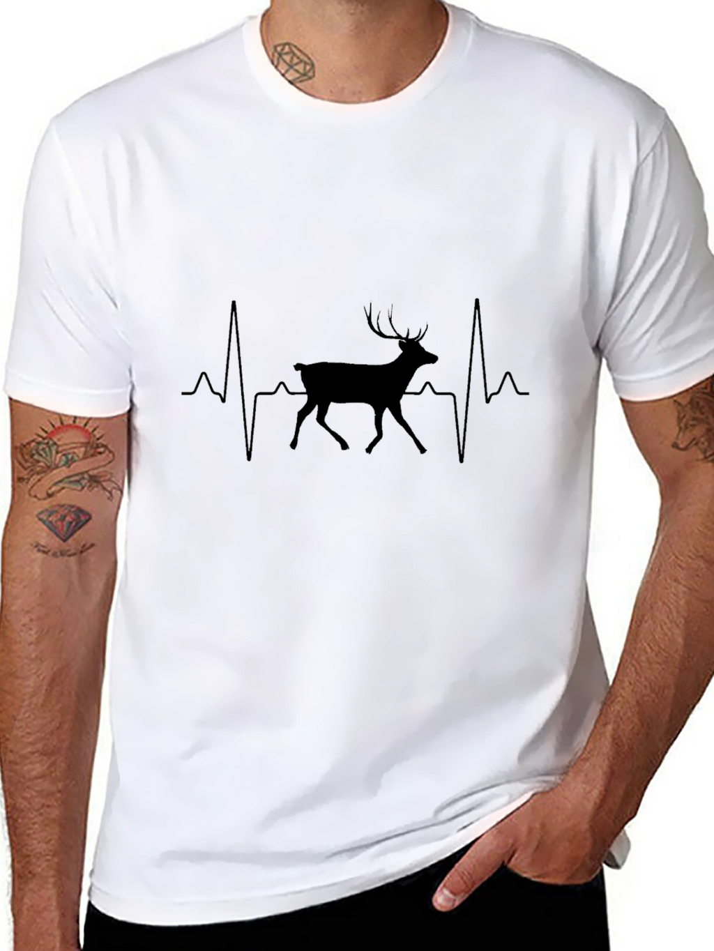 Heartbeat Deer Graphic Tee - Black Cotton T-Shirt