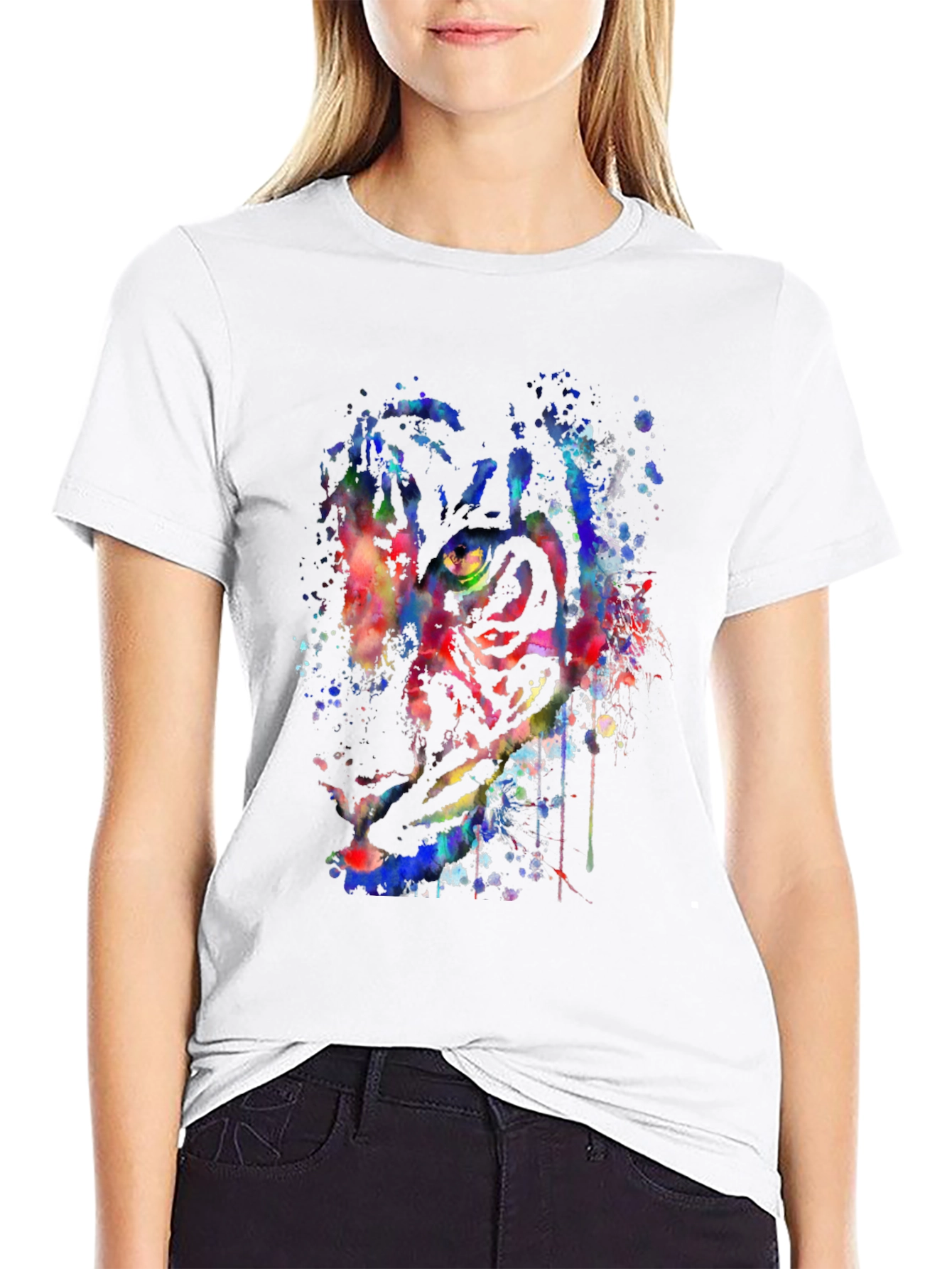 Colorful Tiger Splash Graphic Black T-Shirt