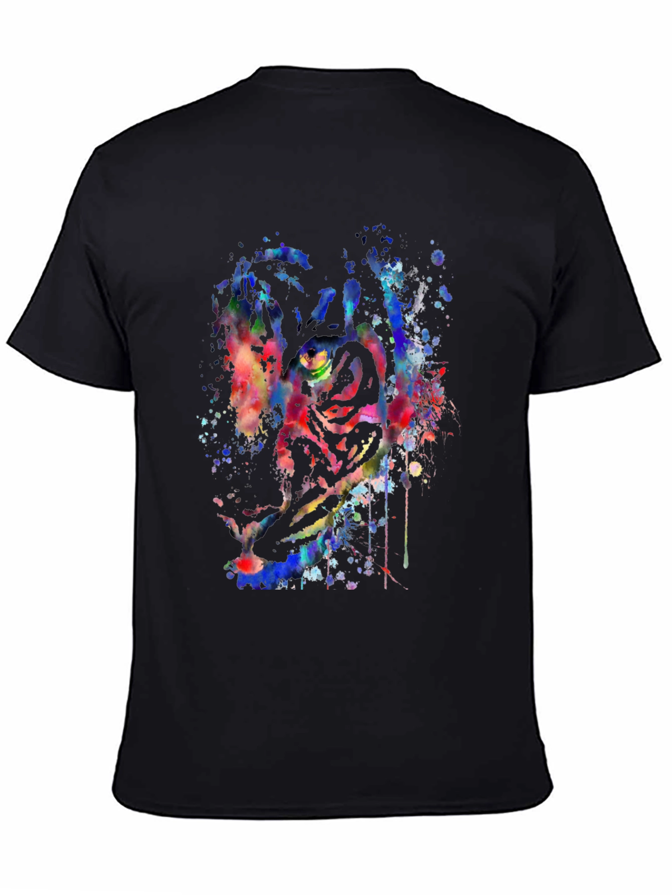Colorful Tiger Splash Graphic Black T-Shirt