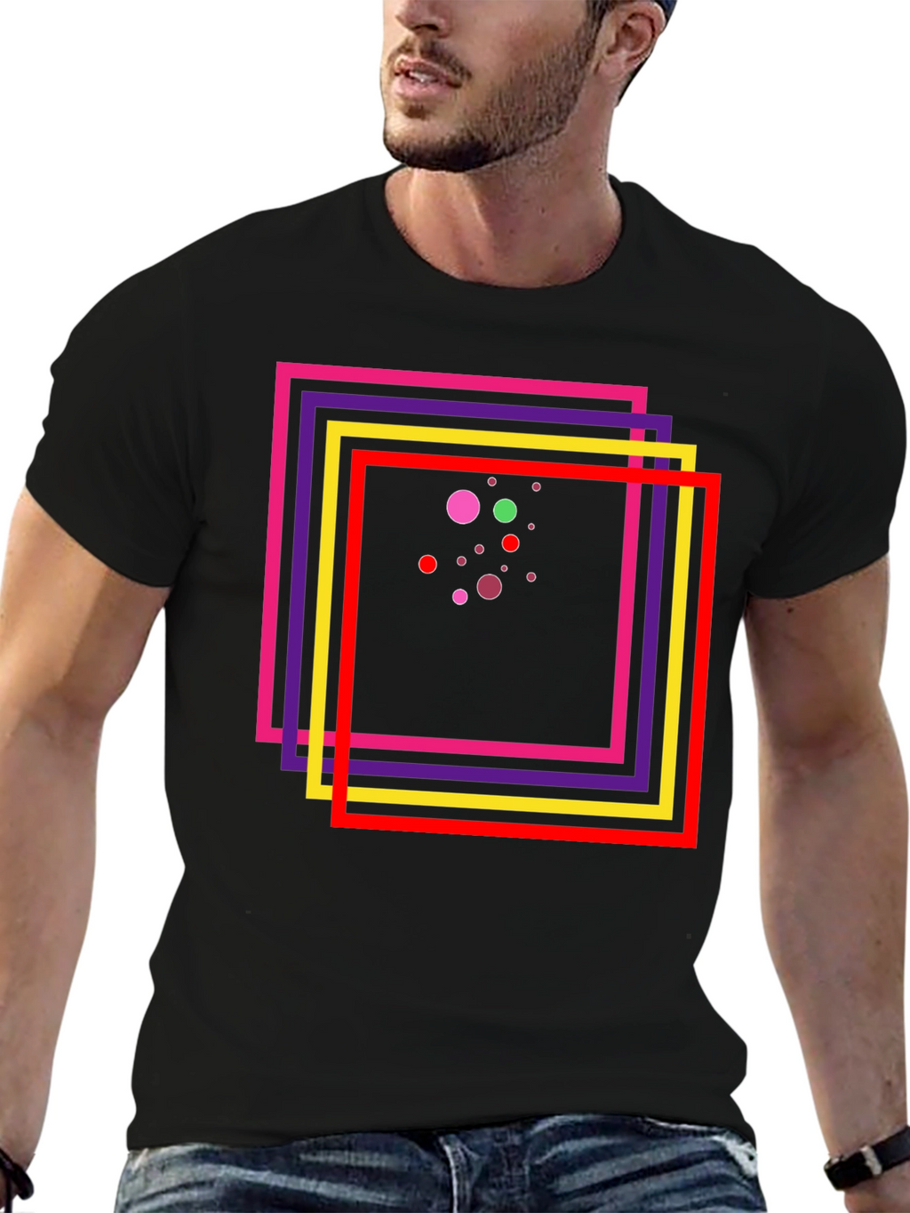 Abstract Geometric Graphic Tee - Black