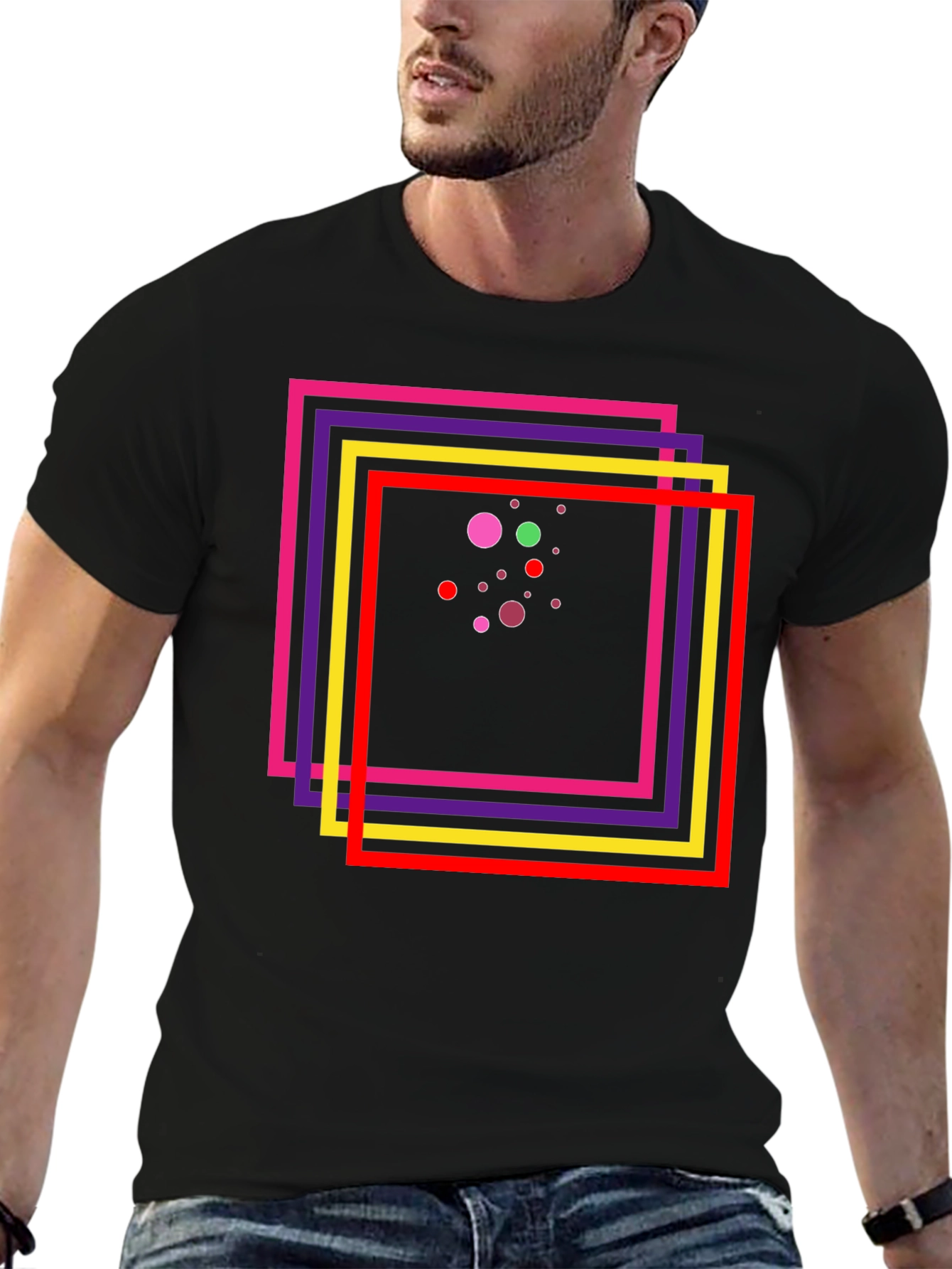 Abstract Geometric Graphic Tee - Black