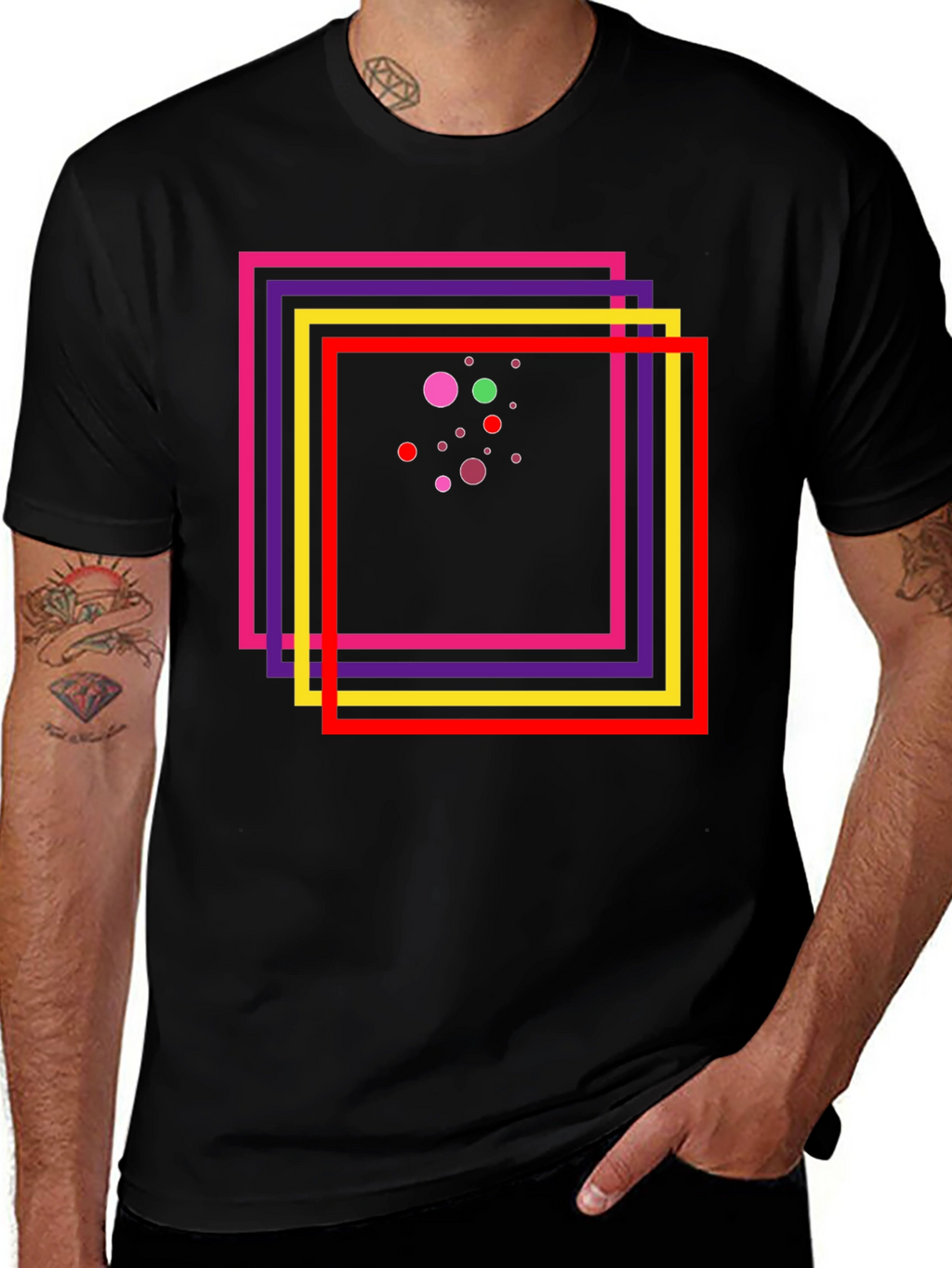 Abstract Geometric Graphic Tee - Black