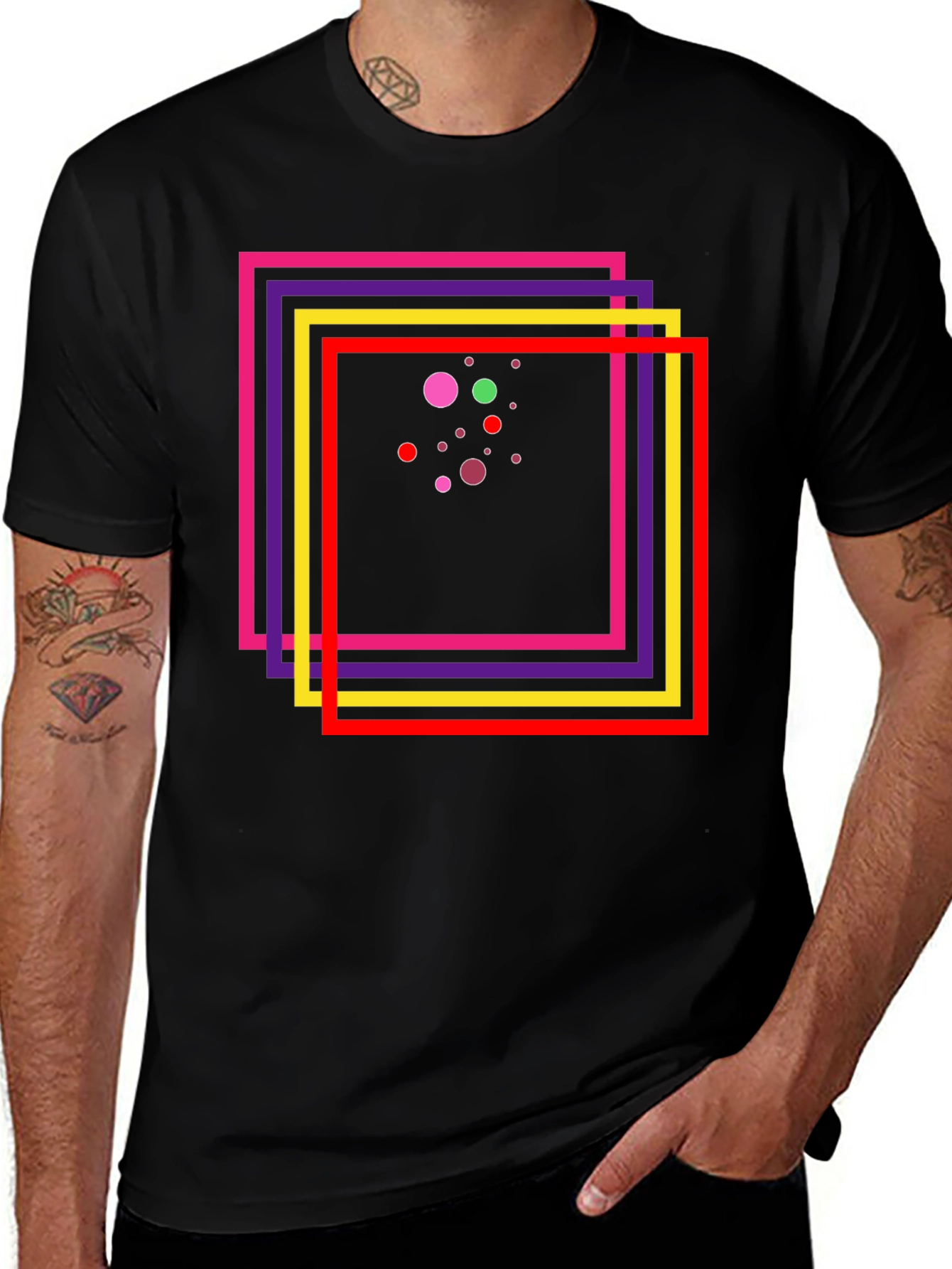 Abstract Geometric Graphic Tee - Black