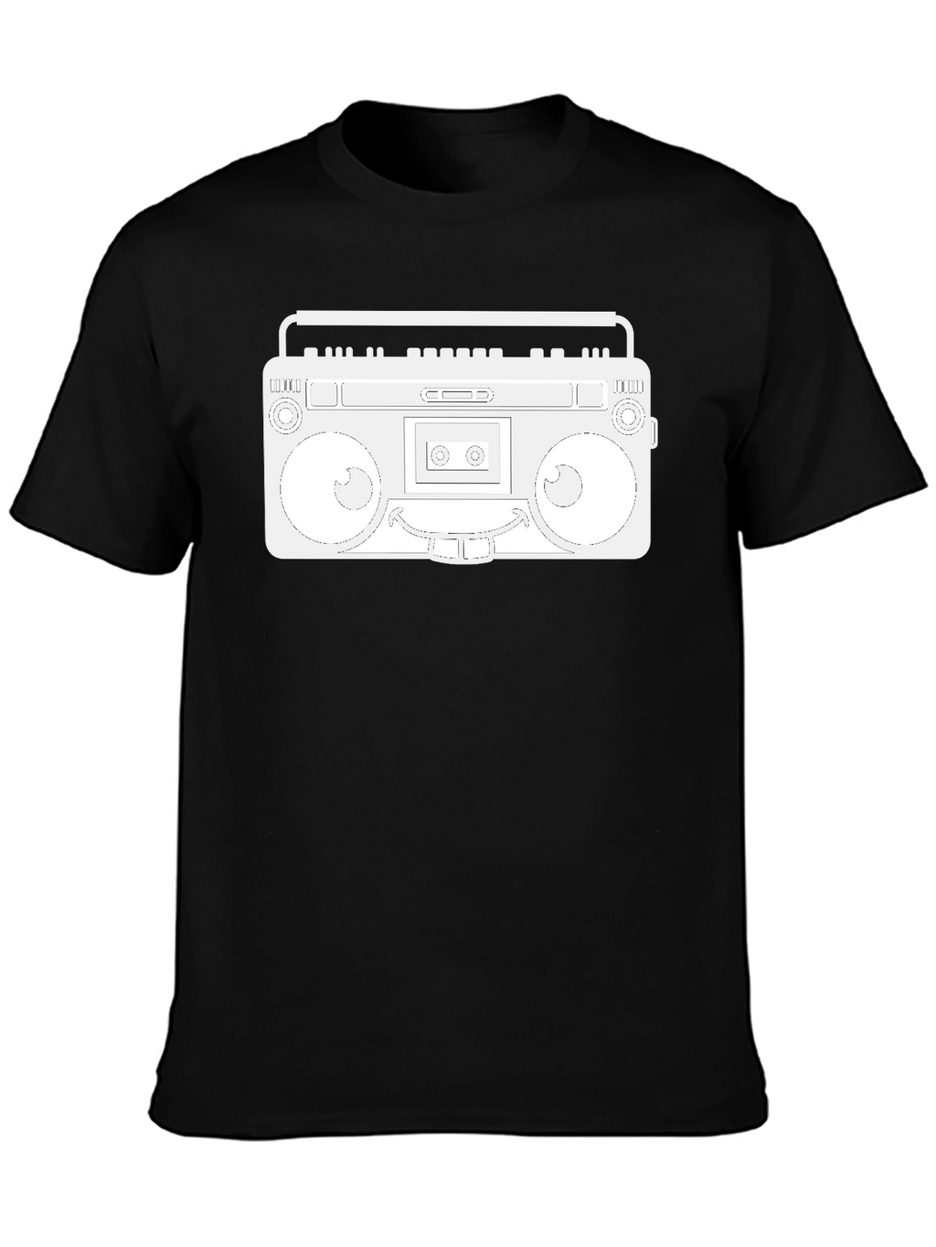 Retro Boombox Graphic Tee - Black Cotton Casual Wear