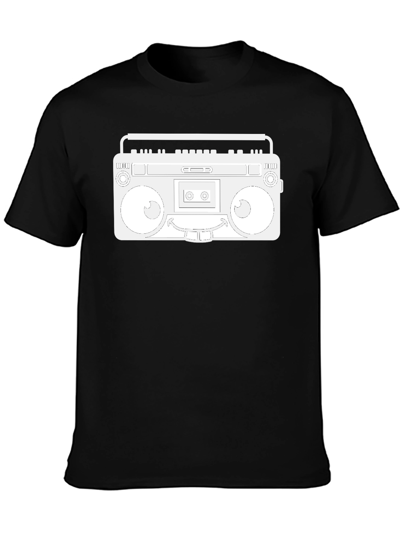Retro Boombox Graphic Tee - Black Cotton Casual Wear