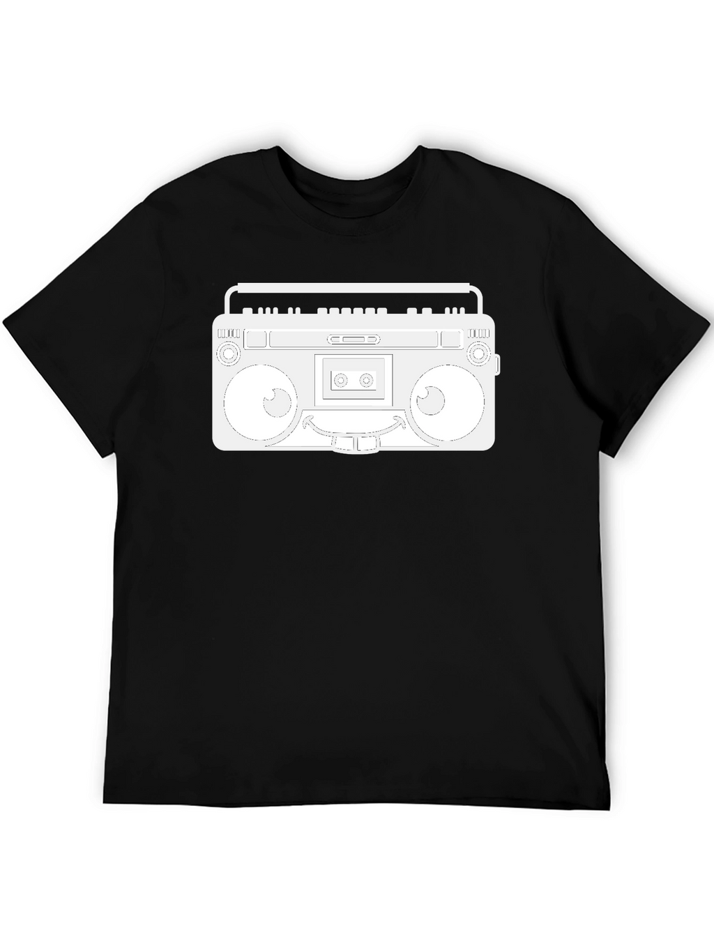 Retro Boombox Graphic Tee - Black Cotton Casual Wear