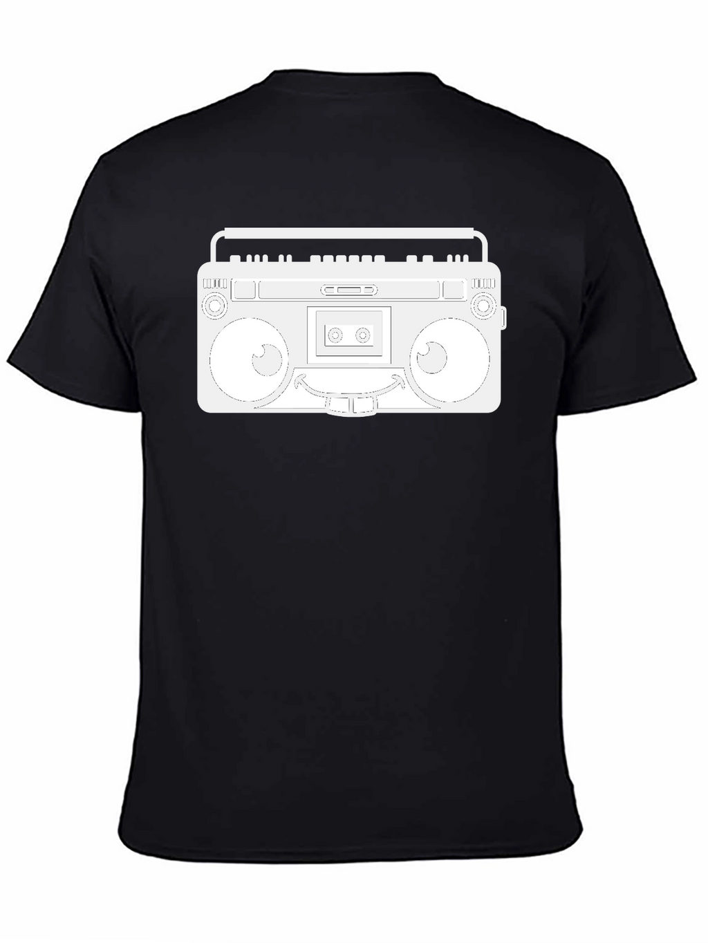 Retro Boombox Graphic Tee - Black Cotton Casual Wear