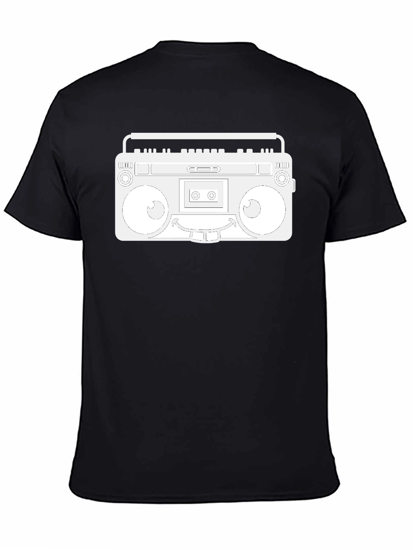 Retro Boombox Graphic Tee - Black Cotton Casual Wear
