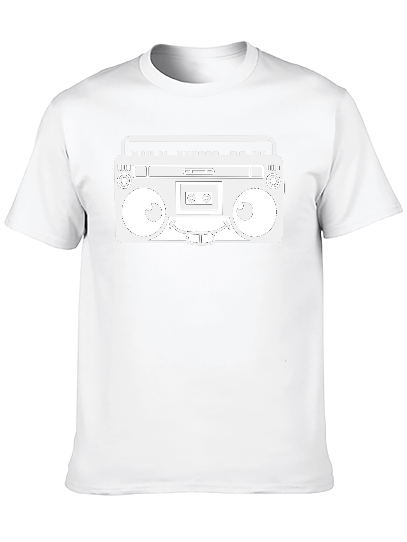 Retro Boombox Graphic Tee - Black Cotton Casual Wear