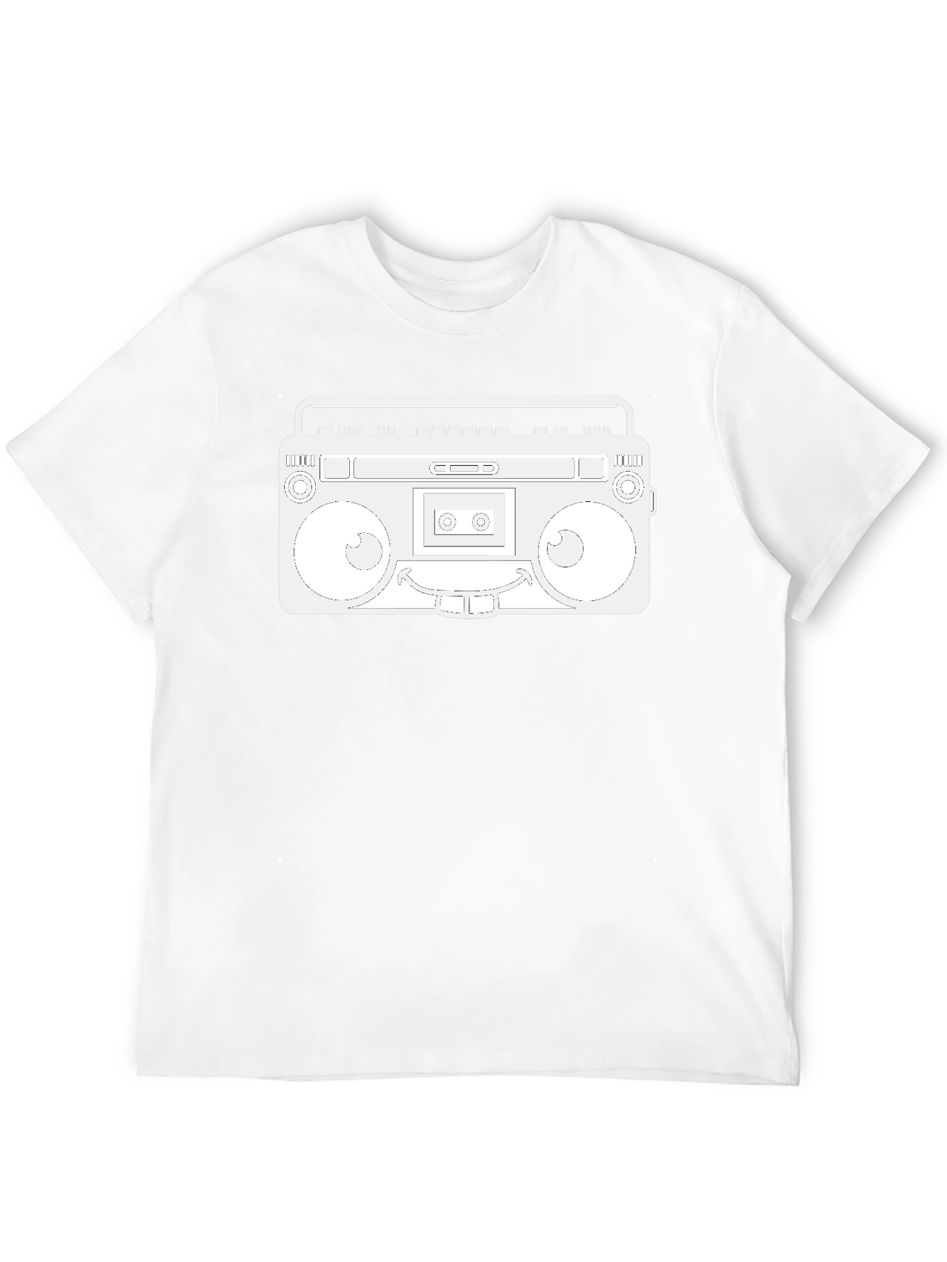Retro Boombox Graphic Tee - Black Cotton Casual Wear