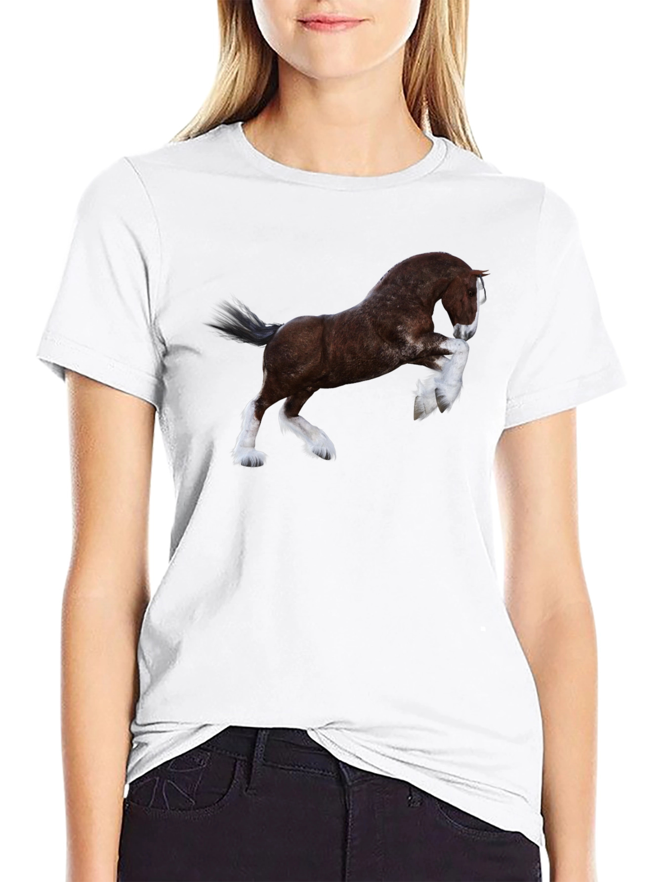 Majestic Horse Graphic Tee - Black Cotton T-Shirt