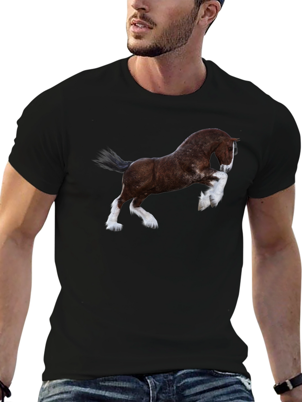 Majestic Horse Graphic Tee - Black Cotton T-Shirt