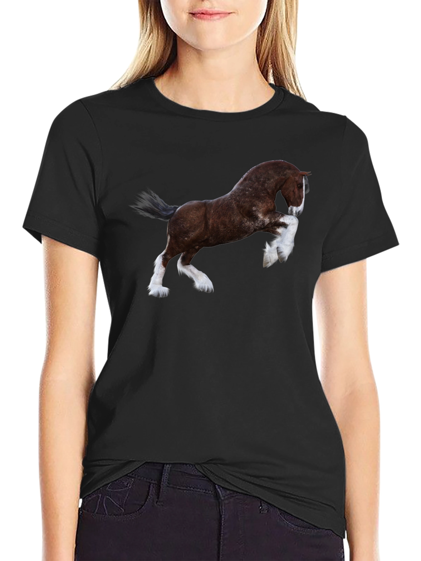 Majestic Horse Graphic Tee - Black Cotton T-Shirt