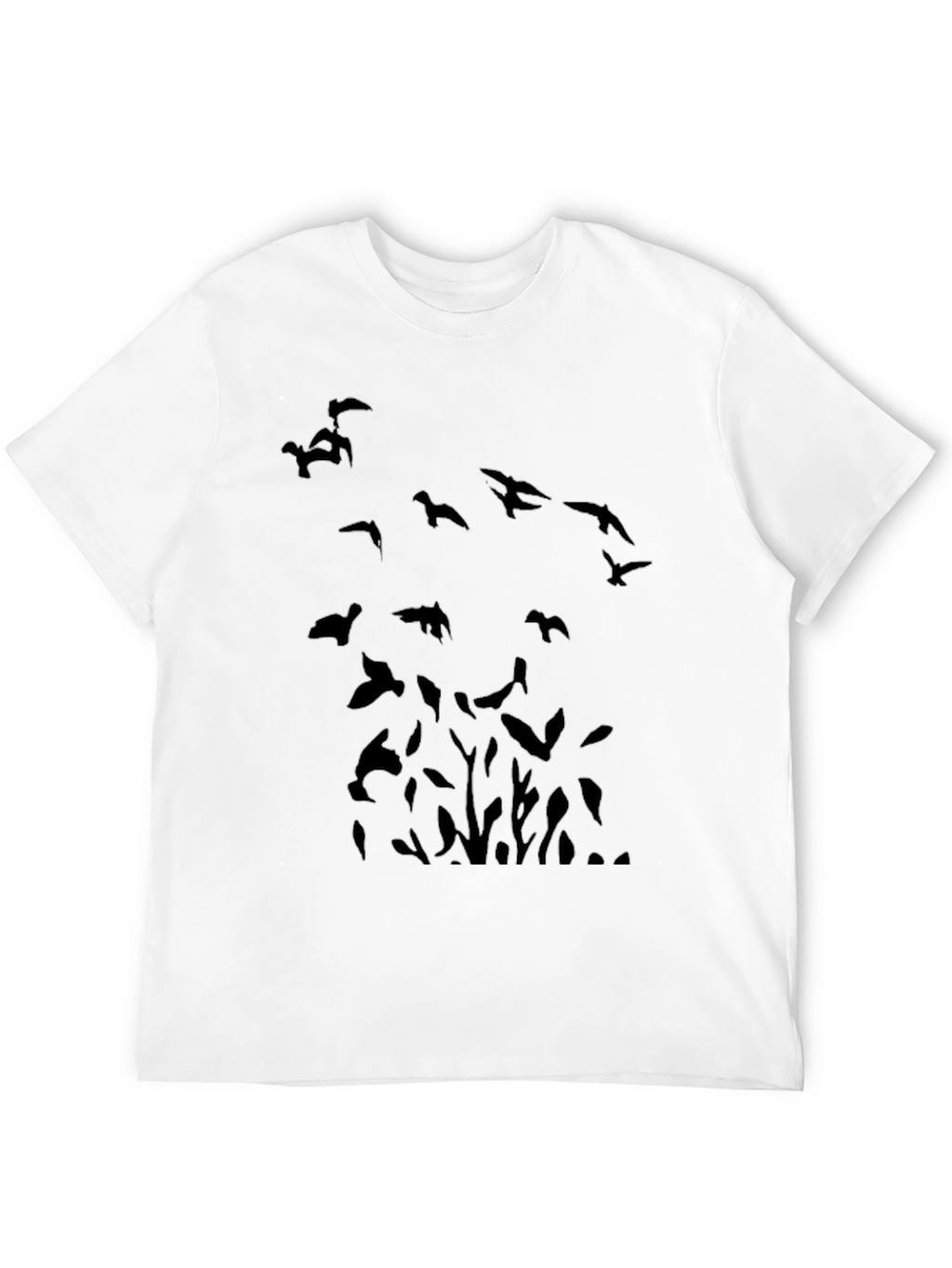 Birds Graphic Print Black Casual T-Shirt
