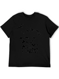 Birds Graphic Print Black Casual T-Shirt