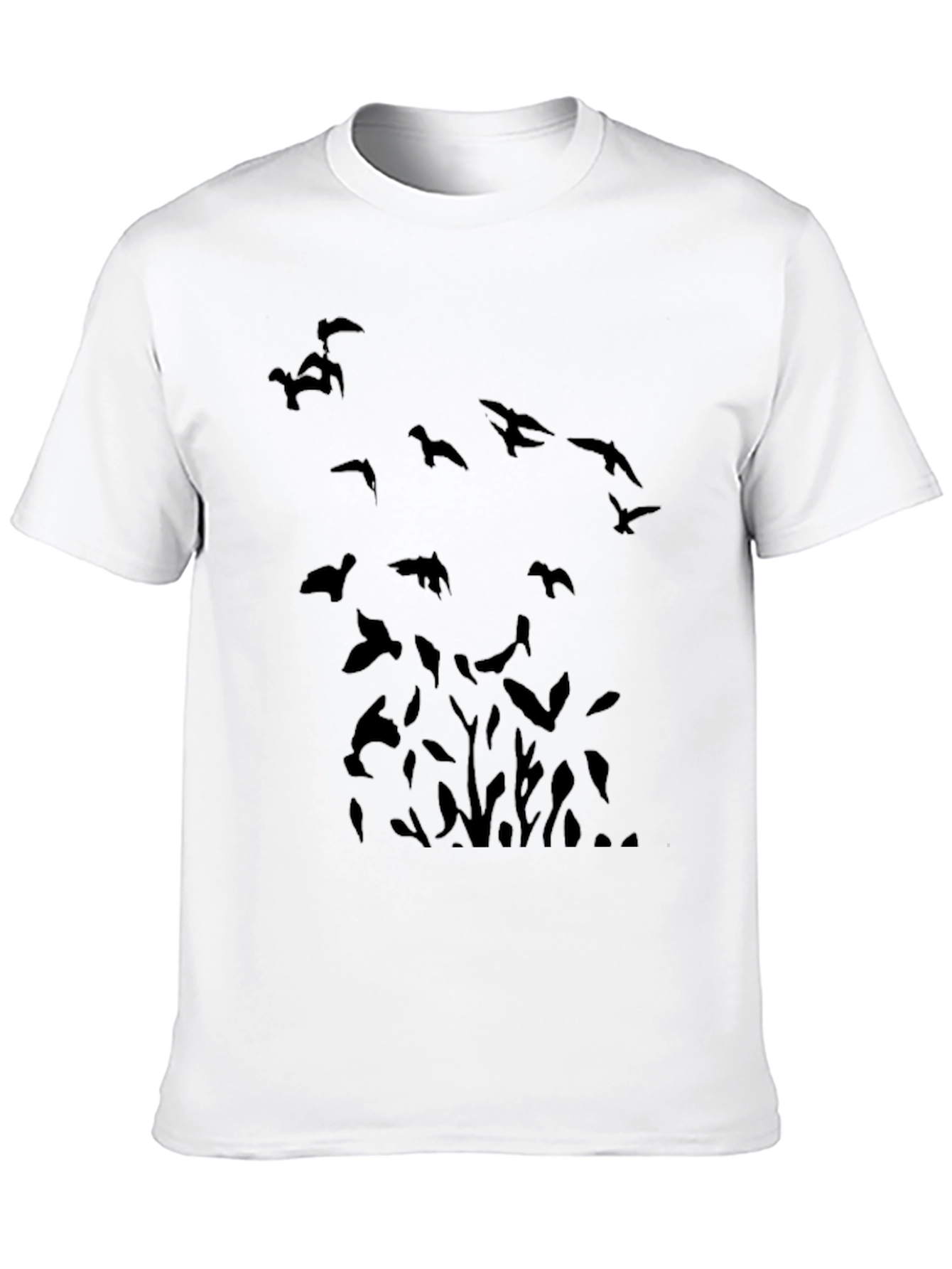 Birds Graphic Print Black Casual T-Shirt