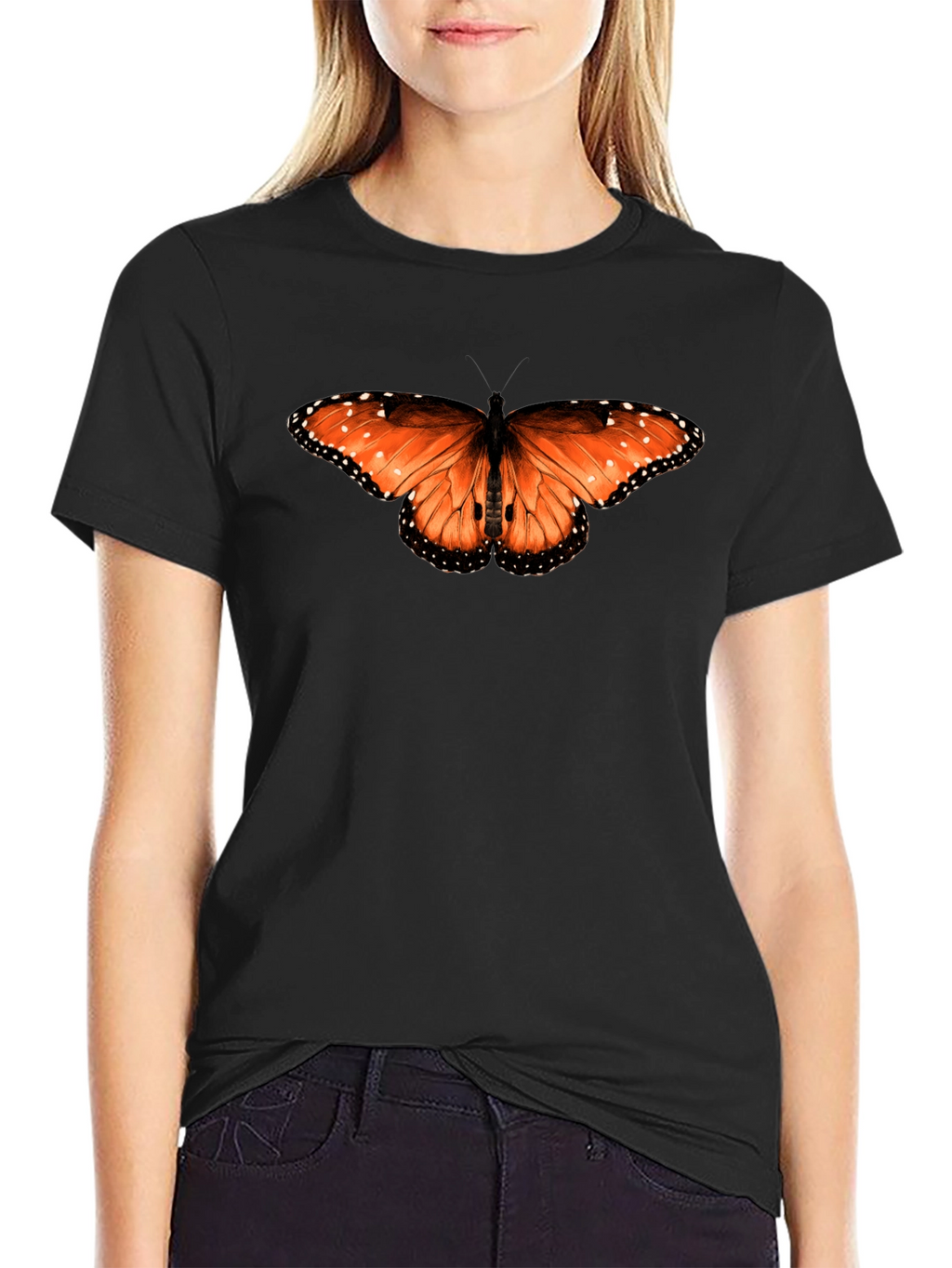 Butterfly Print Black T-Shirt