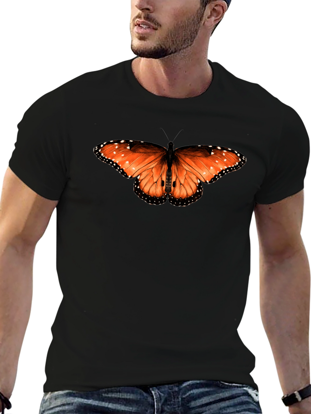Butterfly Print Black T-Shirt