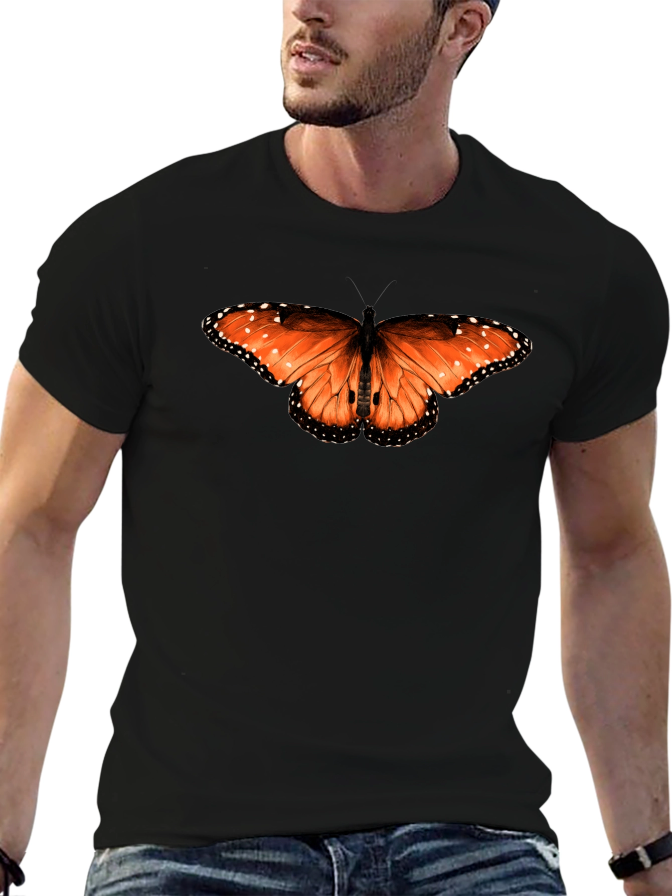 Butterfly Print Black T-Shirt